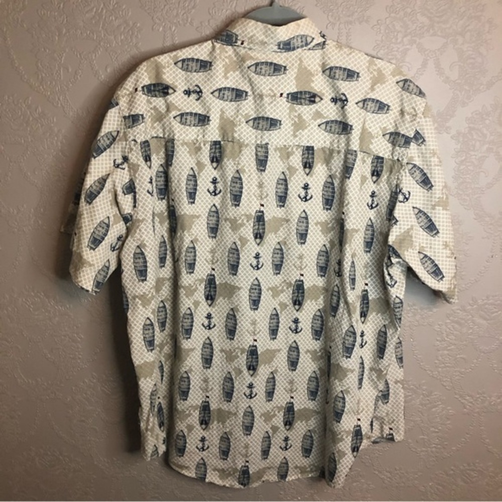 Musingwear large button down short sleeve shirt nautical canoe anchor great - Picture 5 of 5